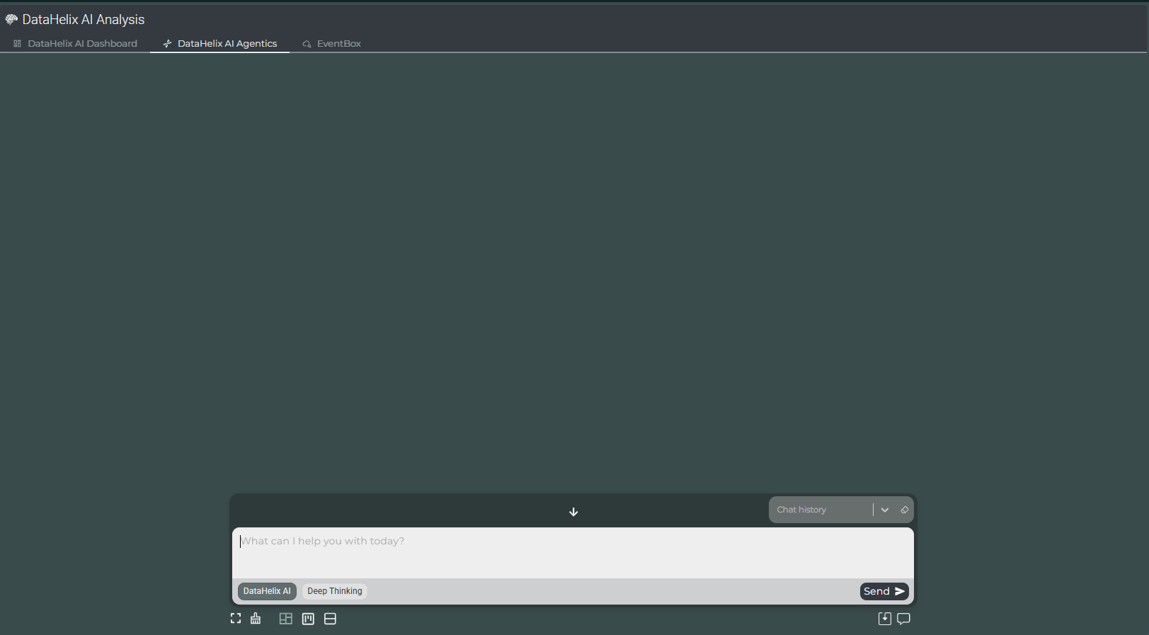 DataHelix AI Assistant showing an empty prompt area ready for user input